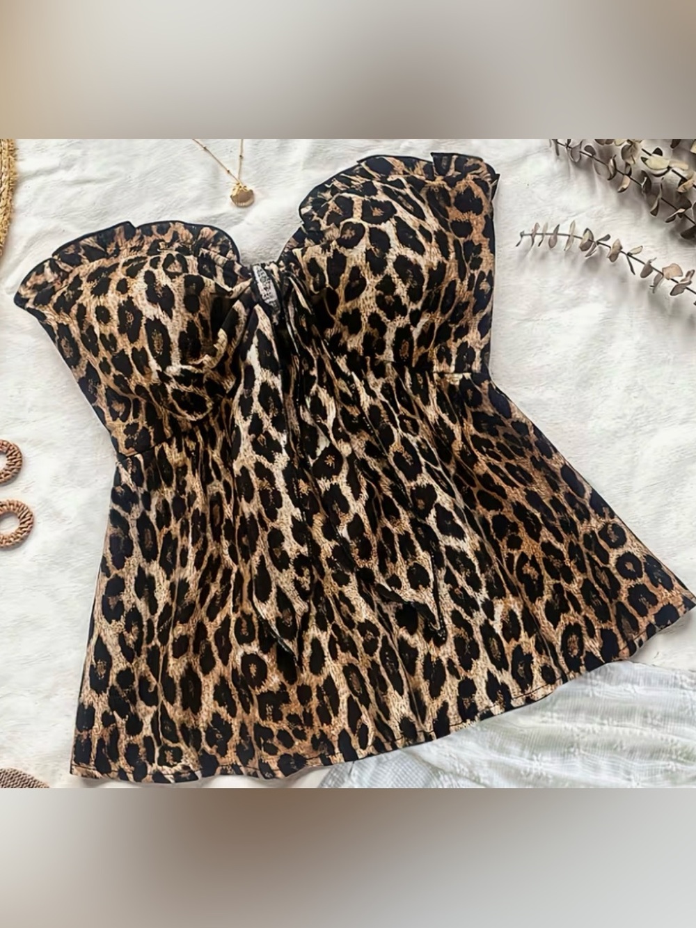 Leopard Print Strapless Bustier Top